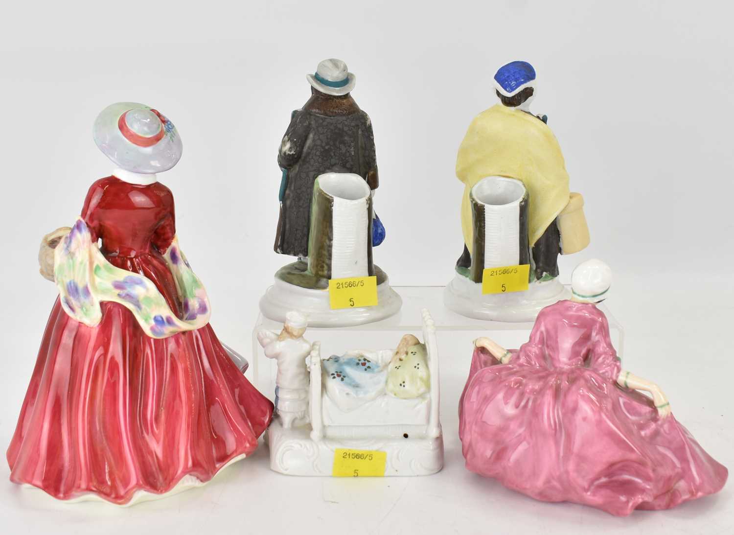 Five porcelain figures comprising Paragon 'Lady Marilyn', no.52GW, height 20cm, Royal Doulton - Image 3 of 4