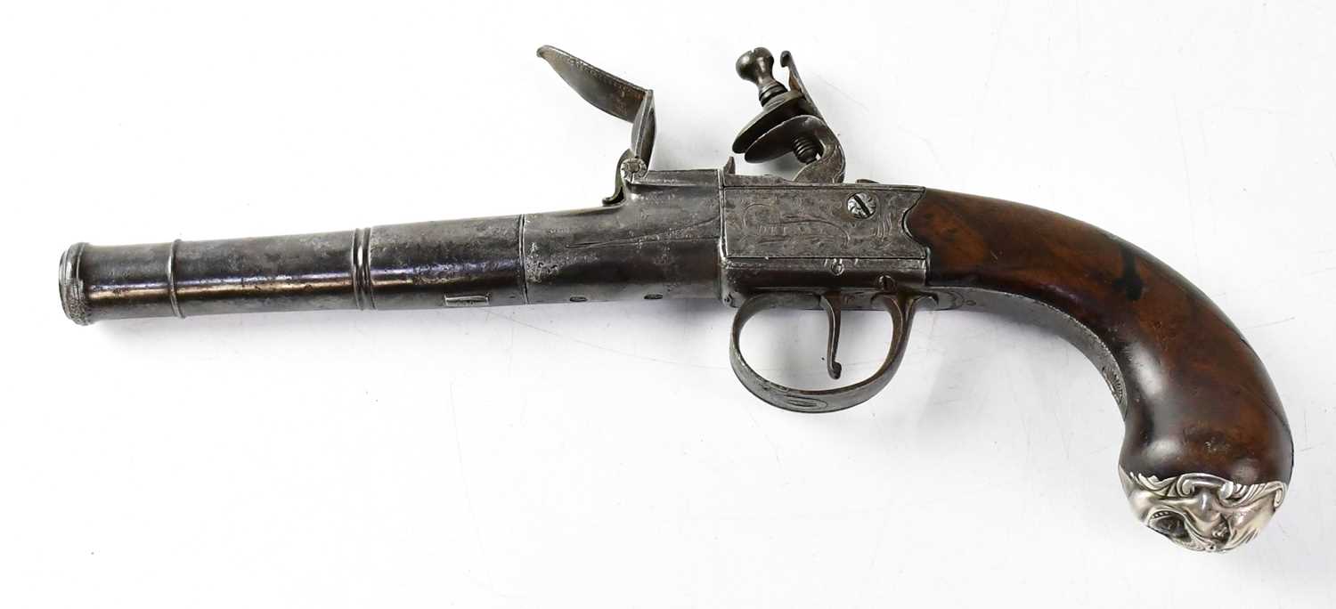 H. DELANY, LONDON; a late 17th/early 18th century 22 bore flintlock pistol, 4.25" three stage turn- - Image 2 of 2
