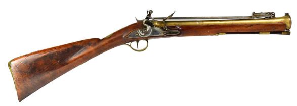 ARCHER, LONDON; an 18th century flintlock blunderbuss, the 14" brass barrel with sprung 11" tri-