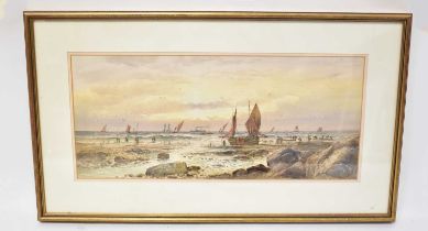 EDWARD NEVILLE (active 1880-1900); watercolour, North East coastal scene, 'Fisherfolk on the shore',