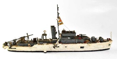 A scratch-built matchstick model of HMS Grimsby, the WWI mine laying vessel, length 51cm (af).