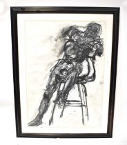 † SUE YOOSANAN (?); charcoal and chalk, nude male seated and leaning on a chair, signed and dated '
