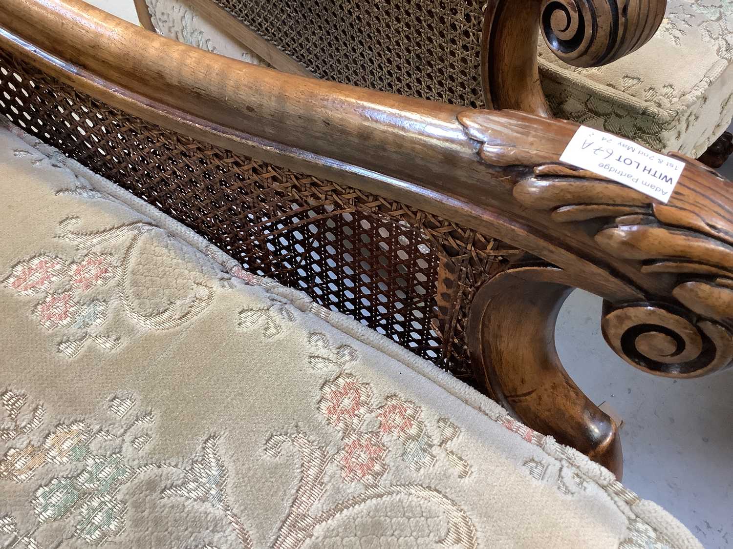 A bergère caned three-seater sofa and two armchairs (3). Condition Report: Unfortunately, all - Image 7 of 9