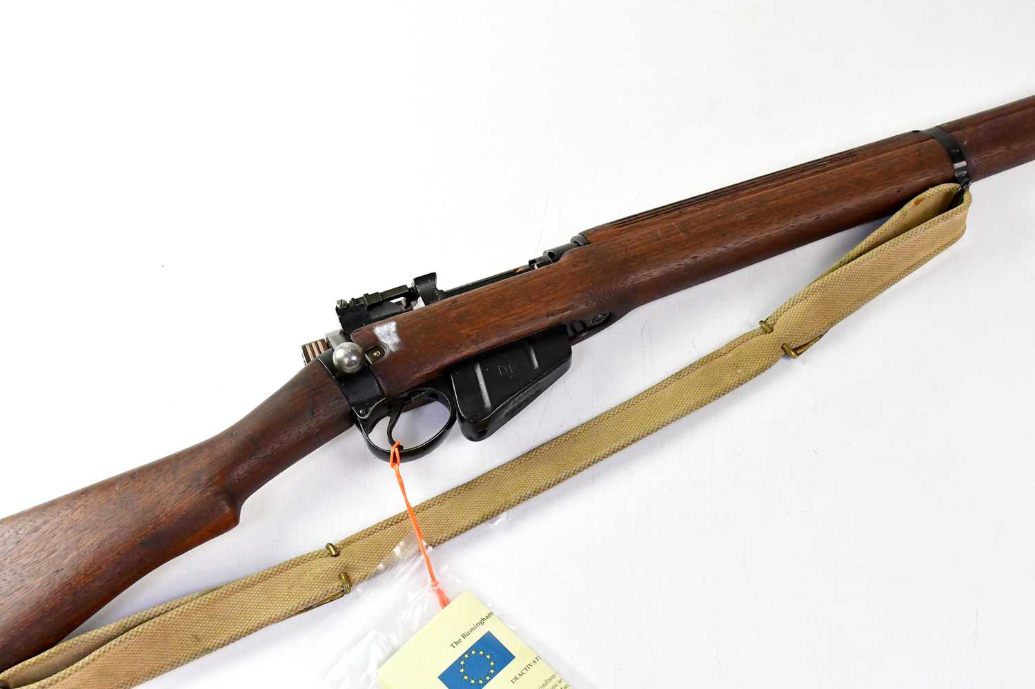 ENFIELD; a deactivated .303" No.4 Mk I Longbranch fully stocked bolt action rifle, the magazine - Image 2 of 2