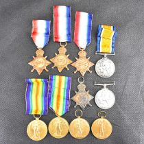 Various WWI medals comprising Victory Medals for Pte A Nicholson East Lancashire Regiment no. 36131,