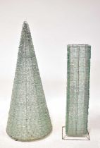 An unusual conical floor standing light fitting constructed of wire bound sections of rough cut