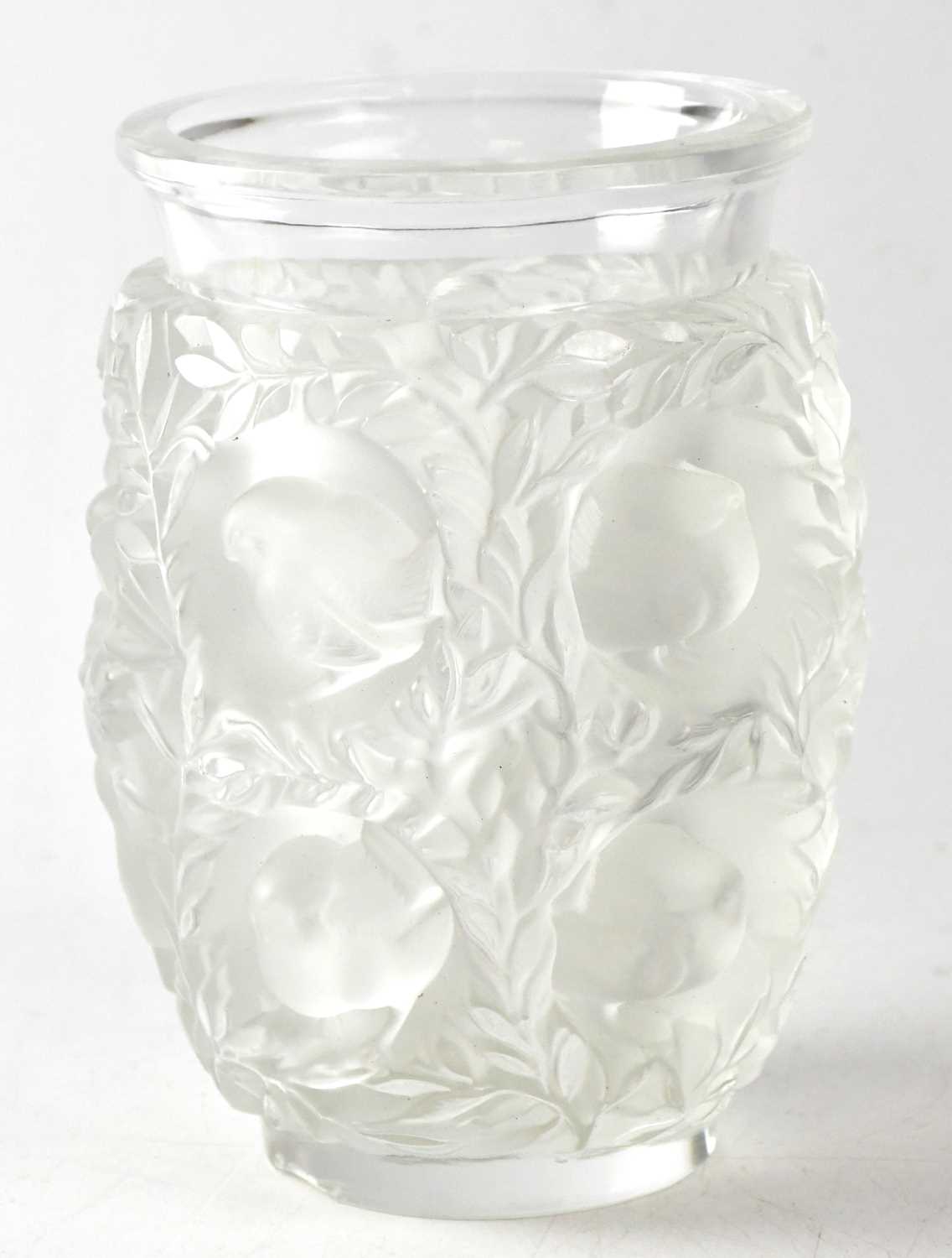 LALIQUE; a clear and frosted glass 'Bagatelle' vase, depicting two rows of birds in foliate - Image 2 of 2