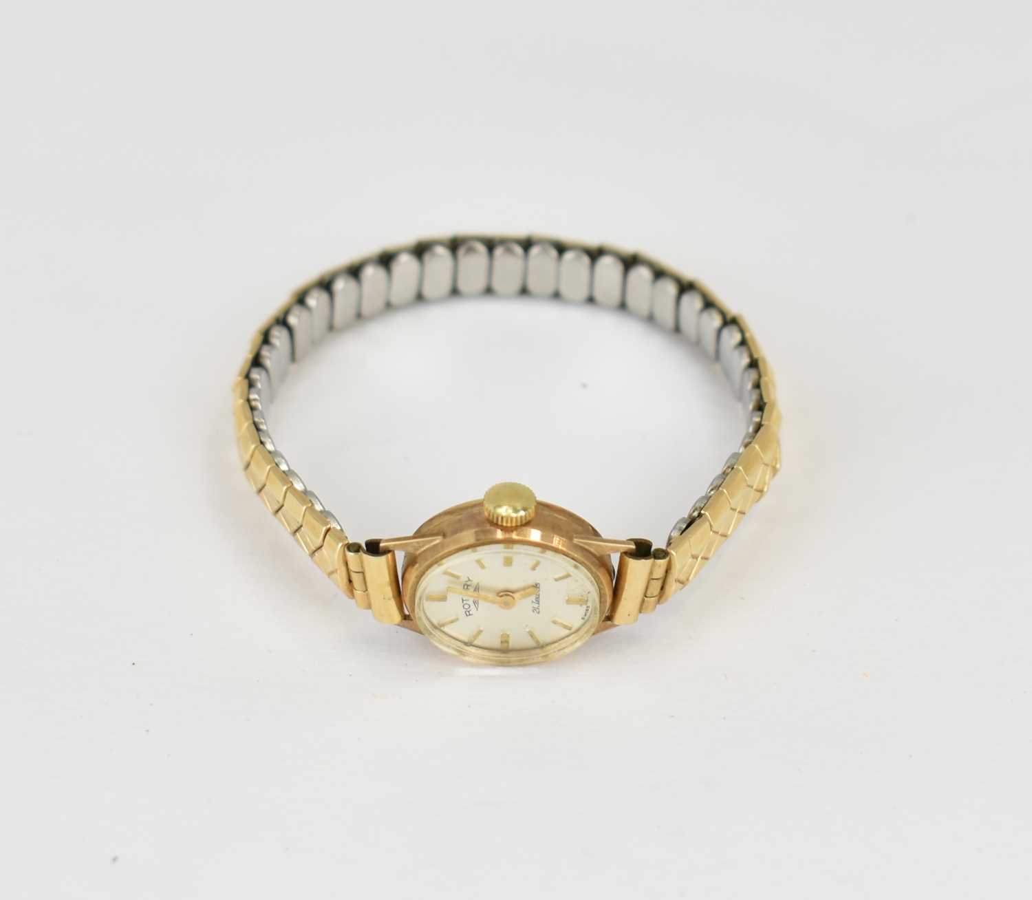 ROTARY; a ladies' 9ct gold wristwatch, the oval silvered dial set with raised baton numerals, - Image 2 of 4