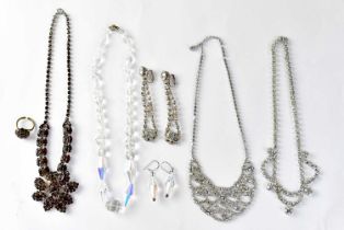 A small collection of costume jewellery, comprising five Bohemian crystal amber-coloured