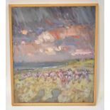 † HITCHMOUGH? (British, 20th century); oil on canvas, beach scene, indistinctly signed and dated '98