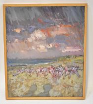 † HITCHMOUGH? (British, 20th century); oil on canvas, beach scene, indistinctly signed and dated '98