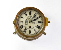 FRANZ HAPPE, KIEL; a WWI German Kaisermarine U-Boat brass cased bulkhead clock, the 15 1/2cm