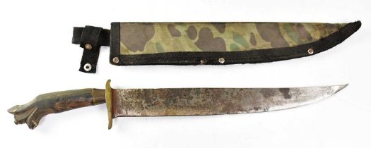 An early 20th century machete, the 36.5cm blade stamped 'AVS', with later associated brass