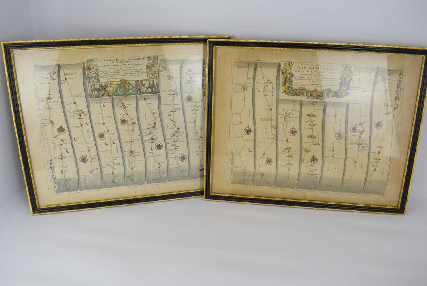 JOHN OGILVY; two 18th century or later road maps, titled 'The Road from London to Carlisle in Com: