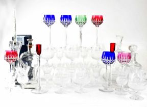 A collection of Edinburgh Crystal comprising ship's decanter, six brandy bells, six wine glasses,