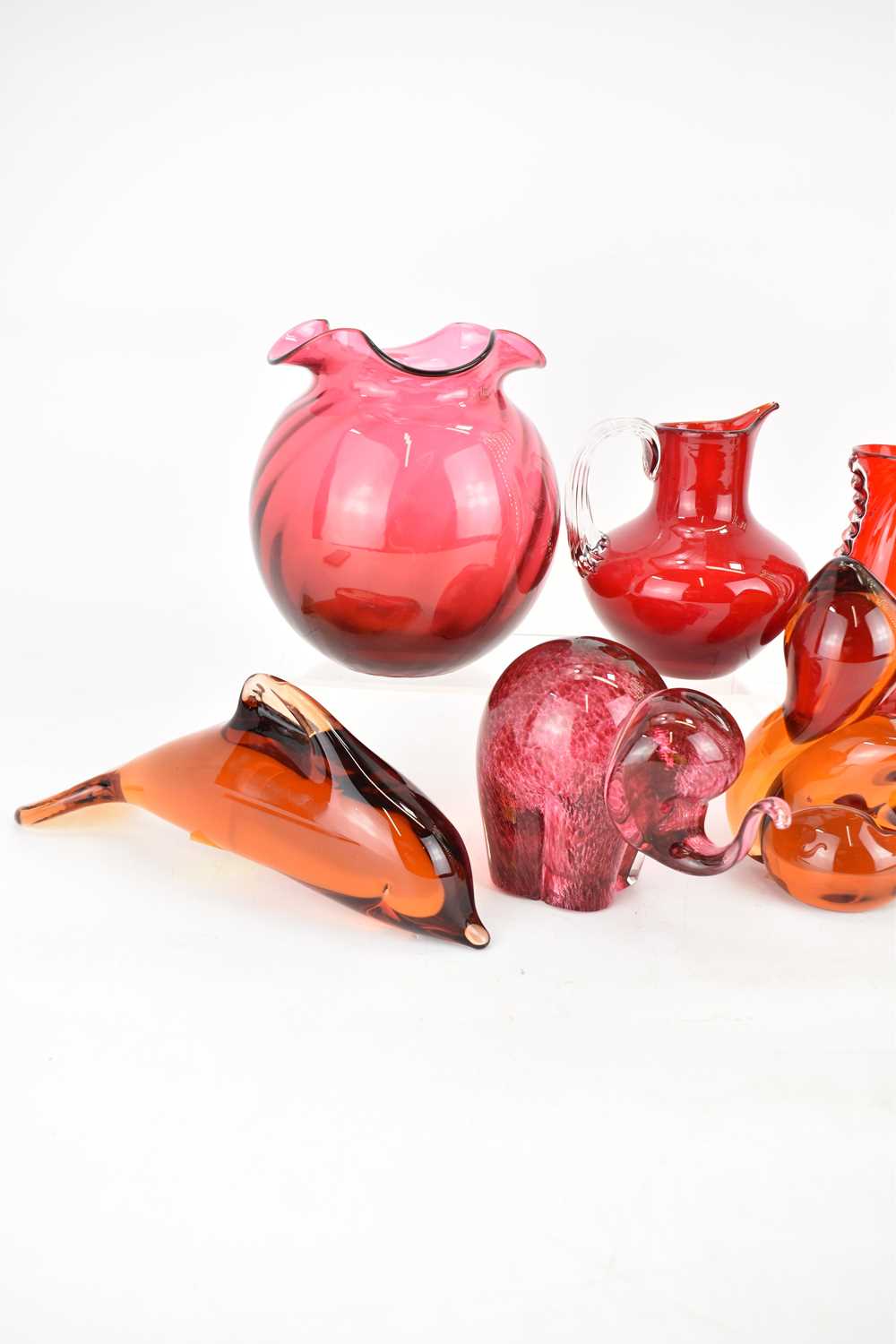 WEDGWOOD; four amber and red glass animal paperweights comprising, squirrel, height 13cm, dolphin, - Image 2 of 4