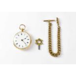 A Victorian 18ct gold open face crown wind pocket watch, the enamelled dial set with Roman numerals,