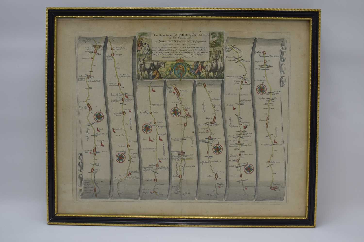 JOHN OGILVY; two 18th century or later road maps, titled 'The Road from London to Carlisle in Com: - Image 4 of 6