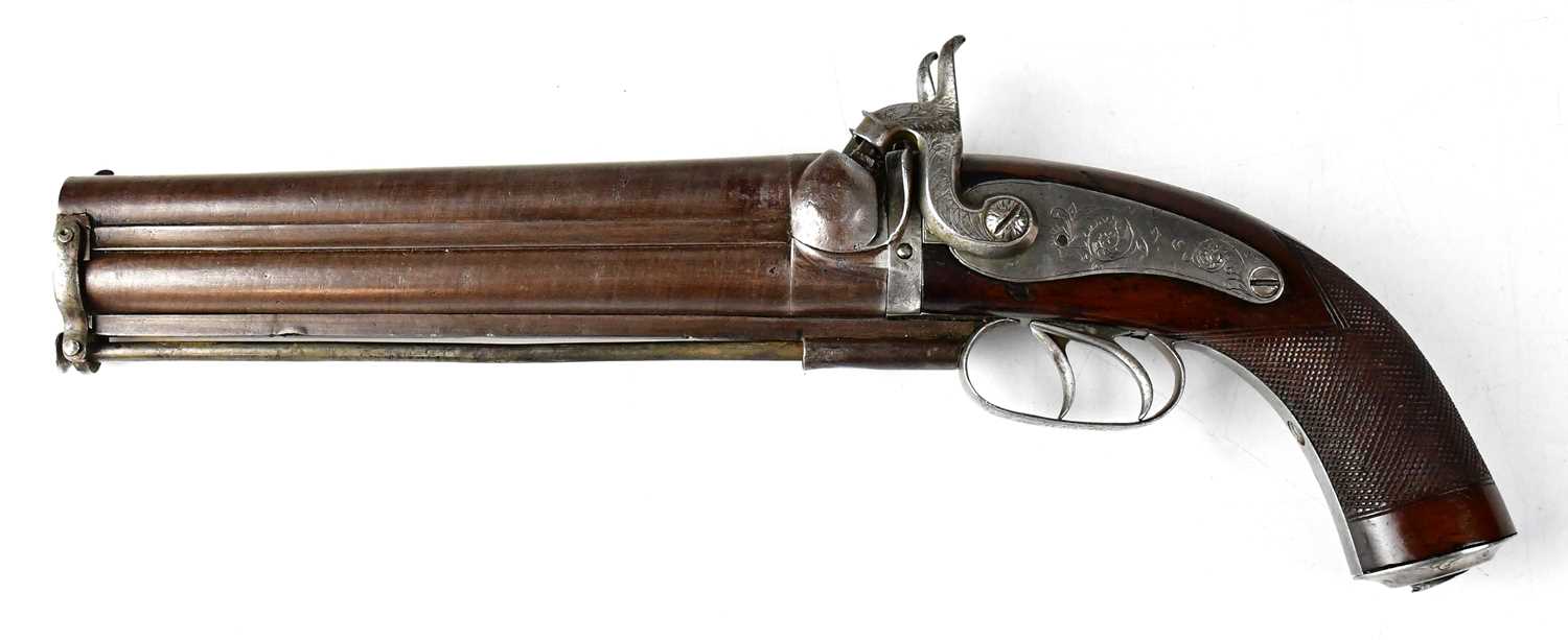 A 19th century double-barrelled 32 bore side hammer percussion howdah pistol, with 8 1/2" rifled - Image 4 of 10