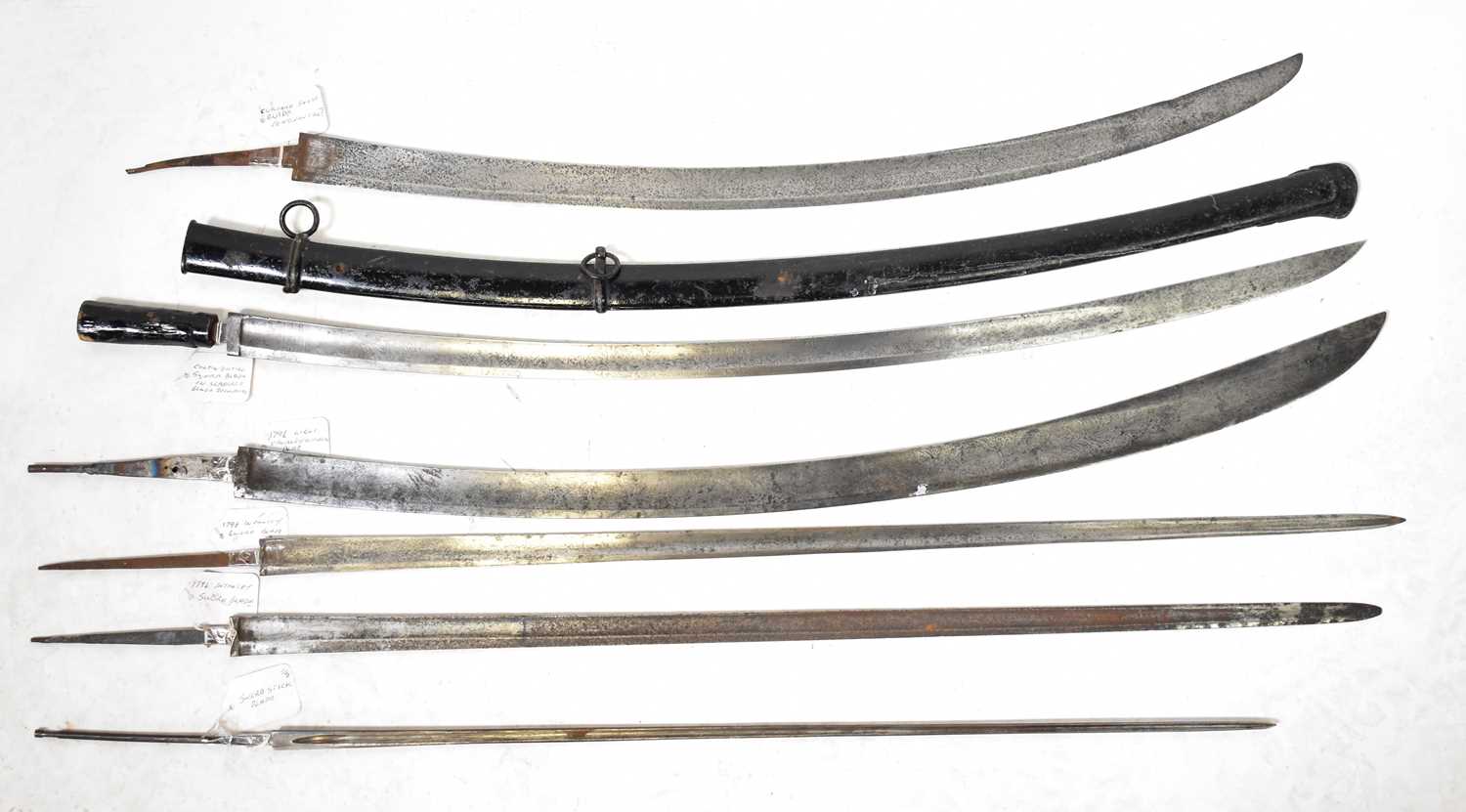 A small quantity of various sword blades for restoration, including a 1796 light cavalry officer's