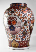 A large Japanese style baluster vase in the Imari palette, with gilt highlighting, height approx.