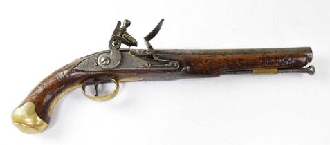 HENSHAW; a late 18th century 15 bore flintlock cavalry pistol, 9.5" barrel stamped with various