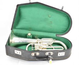 HSINGHAI, CHINA; a silver plated baritone horn, in hard carry case.