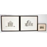 AFTER CHAMBERS; a pair of architectural reproduction prints, together with two coloured etchings, '