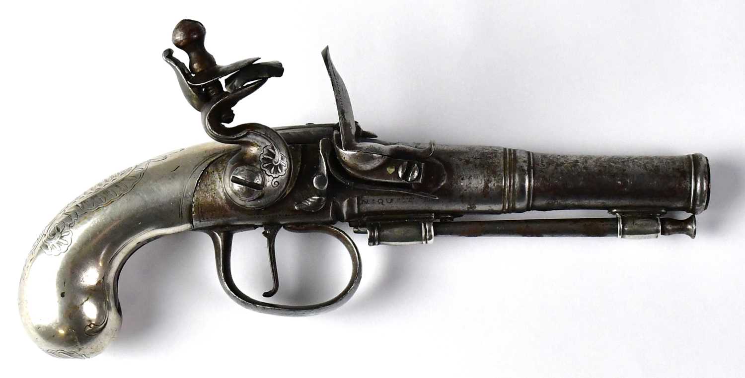 ARNOLD NIQUET LE JEUNE (JUNIOR); an 18th century 50 bore flintlock pocket pistol with 3 1/2" Queen