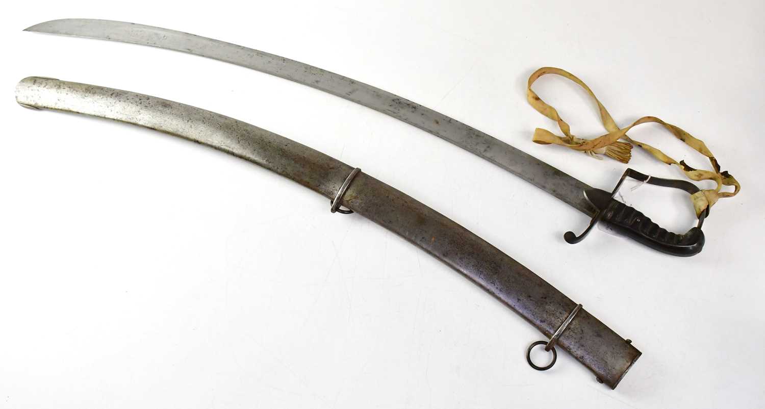 A 1796 pattern light cavalry trooper's sword, the 32" curved blade engraved 'Gill's Warranted'