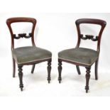 Four Regency mahogany bar-back dining chairs with blue velour upholstered seats, on reeded legs (4).