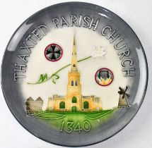 MOORCROFT; a commemorative plate inscribed 'Thaxted Parish Church 1340', copyrighted for 1996,