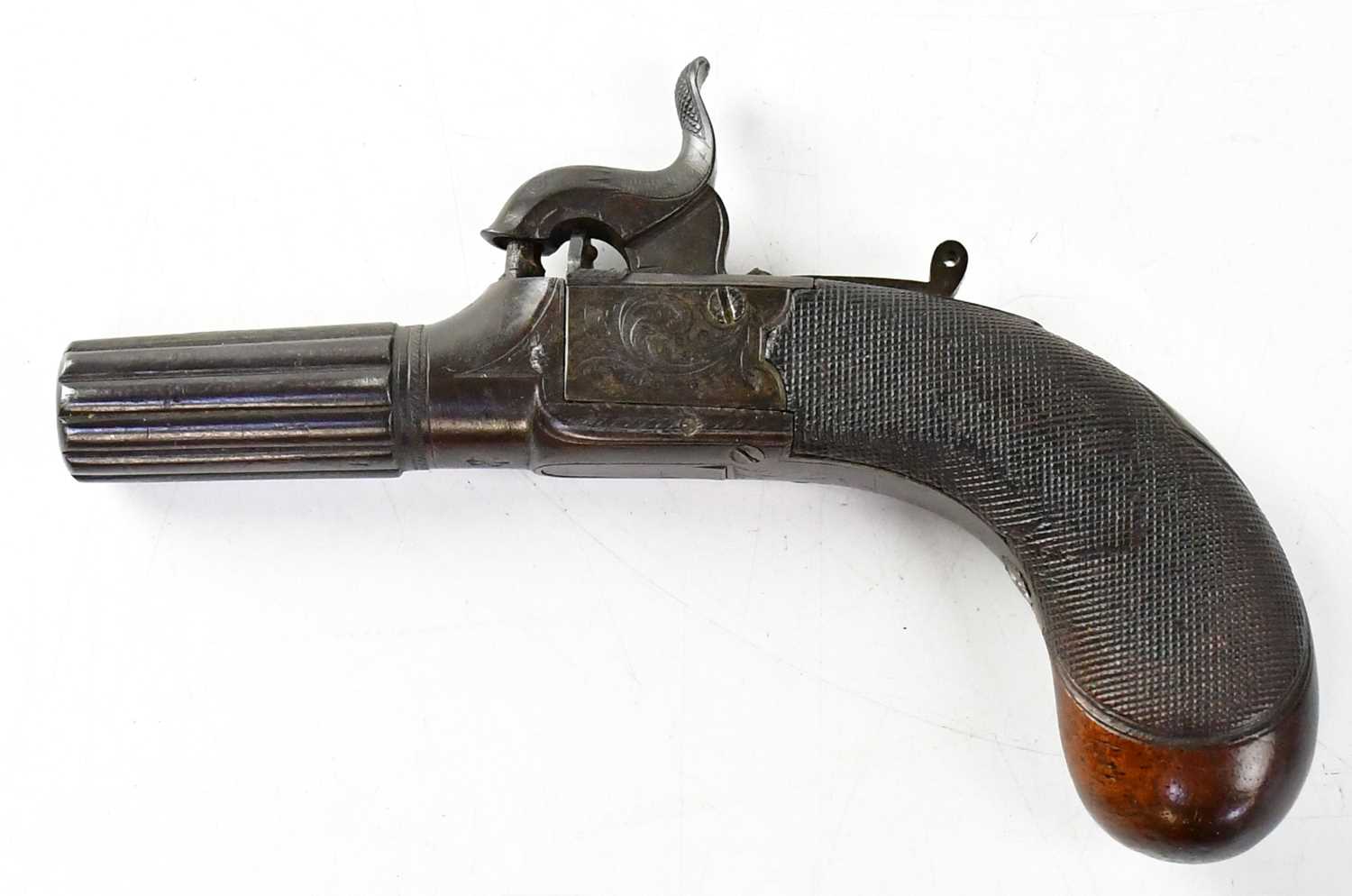 HEWSON, LONDON; a 19th century 54 bore percussion cap pocket pistol, 1.5" turn-off fluted barrel, - Image 2 of 2