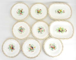 A Victorian nine-piece part dessert service with hand-painted summer flowers to the centre and