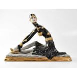 PORCELLANA ESTER BASSANO; a limited edition Art Deco style figure of a seated dancer in black dress,