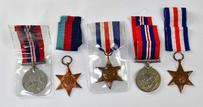 Five WWII medals, comprising two 1939-45 War Medals, two France and Germany Stars and a 1939-45 Star