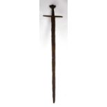 A relic broadsword, length of blade 107.5cm. Condition Report: - It has been drilled in two