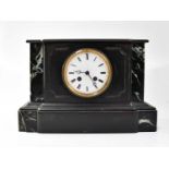 A Victorian slate mausoleum eight-day mantel clock, the enamelled dial set with Roman numerals,
