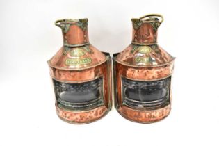 HARVIE OF GLASGOW; a pair of copper and brass Port and Starboard lamps, height 43cm (2). Condition