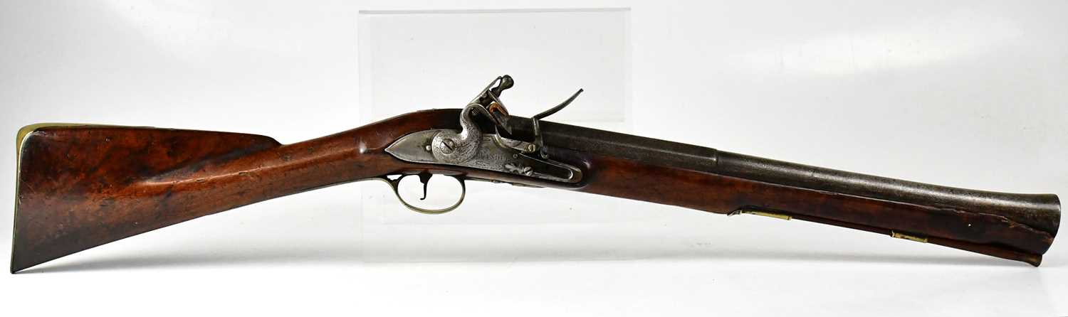 BRANDER; an early 19th century flintlock blunderbuss, 17" part octagonal cast steel barrel with - Image 3 of 5