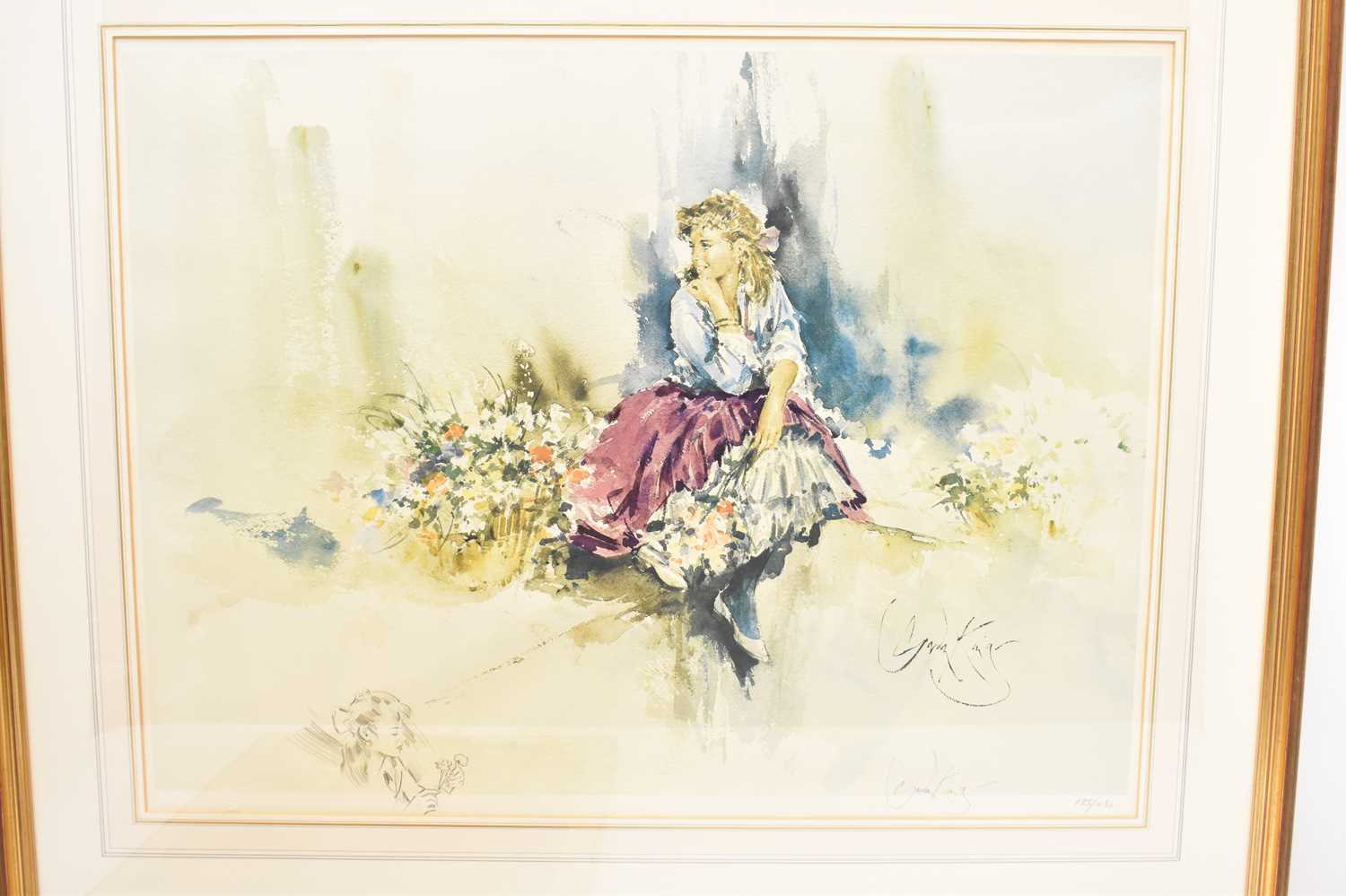† GORDON KING (British, born 1939); two limited edition signed prints, girl with flowers, no. 135/ - Image 3 of 3