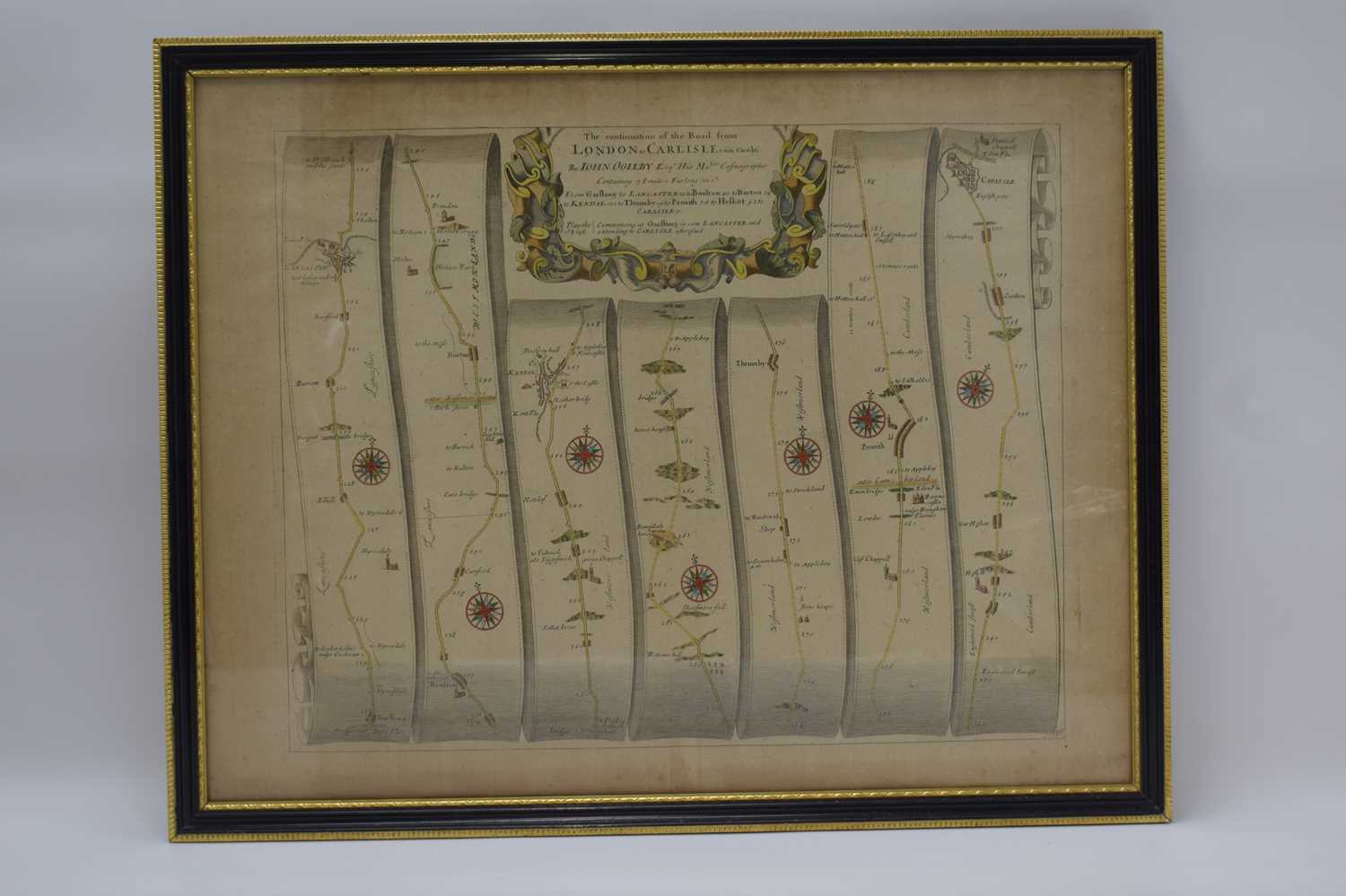 JOHN OGILVY; two 18th century or later road maps, titled 'The Road from London to Carlisle in Com: - Image 3 of 6