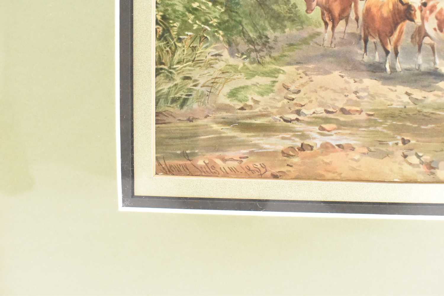 HENRY JUTSUM (1816-1869); watercolour, farmer moving cattle over wooden bridge, signed and dated - Image 3 of 3