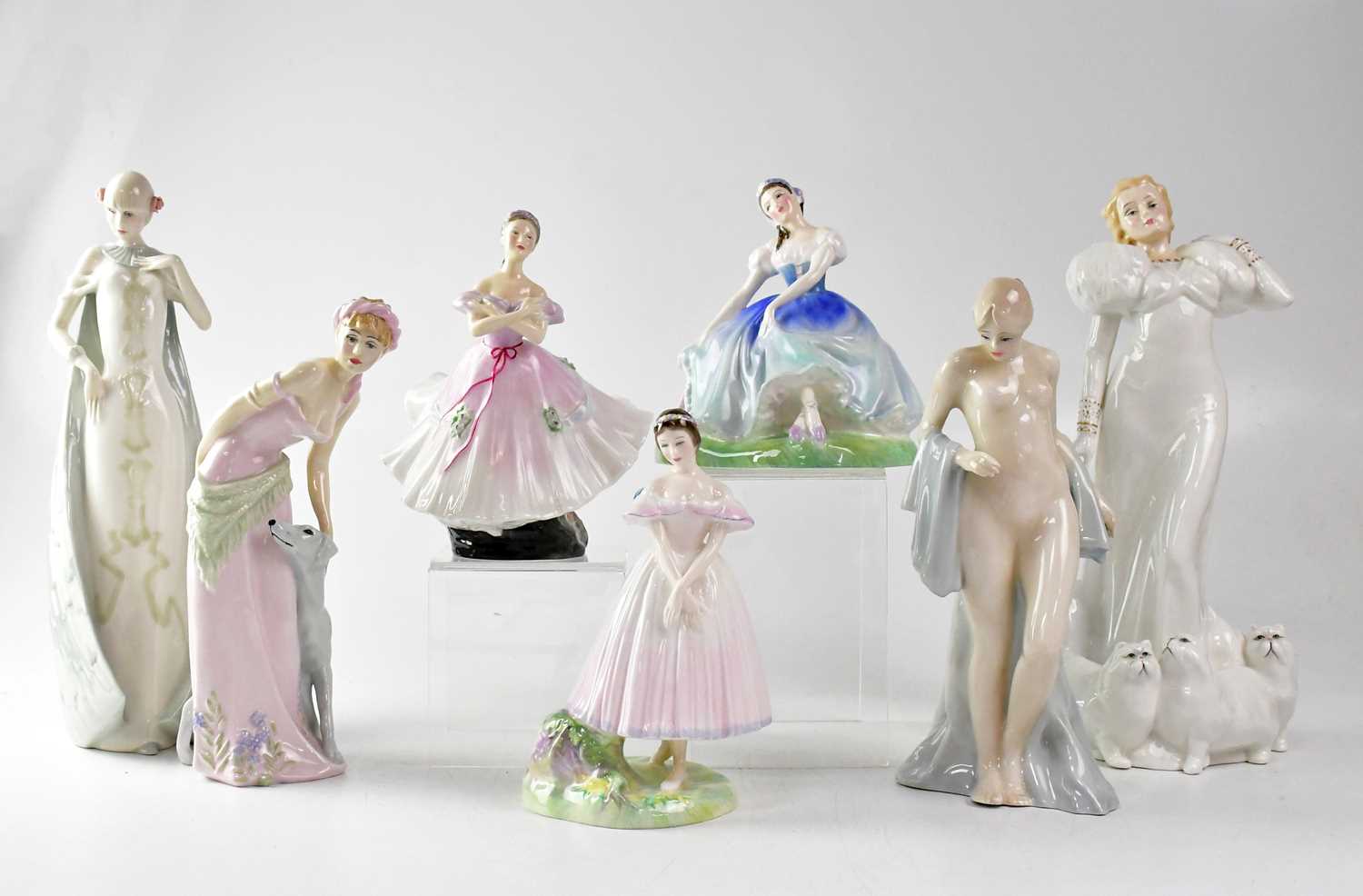 ROYAL DOULTON; seven female figurines comprising HN3296 'Fantasy', HN2139 'Giselle', HN3156 'Bathing