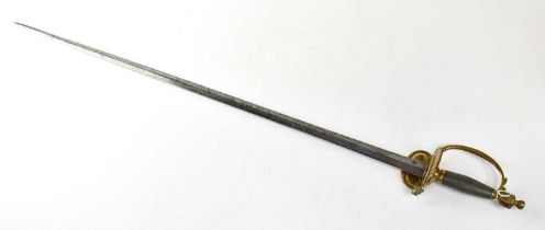 A 1796 pattern infantry officer's sword, the 32.5" double-edged straight blade with armorial crest