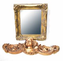 A gilt-framed wall mirror with bevel edged glass and Rococo-style frame, 69 x 58cm, together with