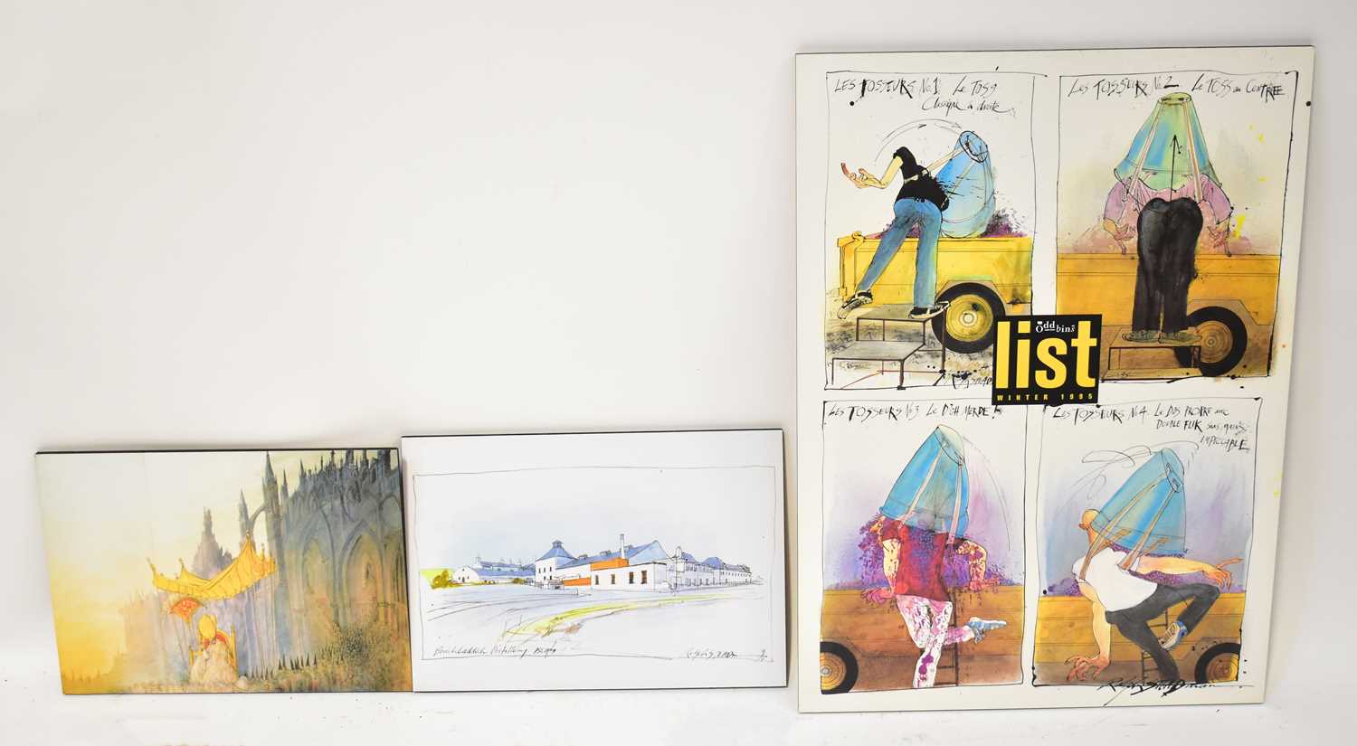 Eight prints relating to Ralph Steadman, three framed and glazed, five on board, the largest 94 x