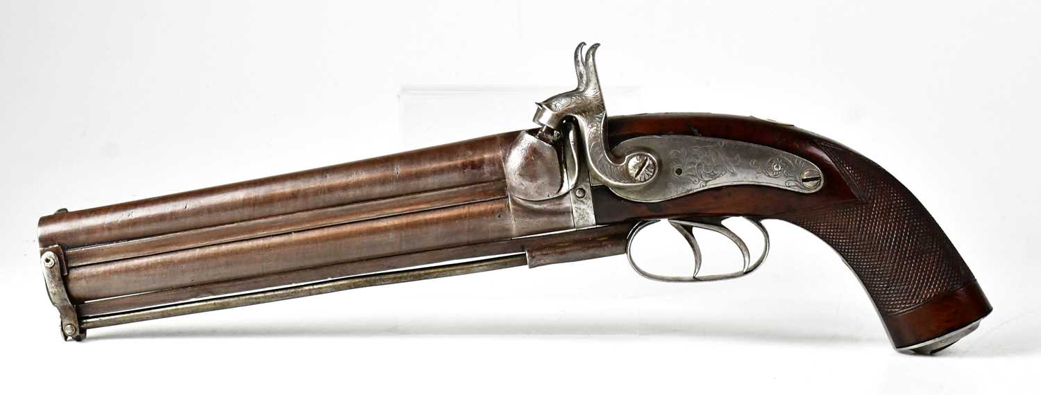 A 19th century double-barrelled 32 bore side hammer percussion howdah pistol, with 8 1/2" rifled - Image 2 of 10