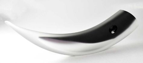 GORAN WARFF FOR KOSTA BODA; a glass horn sculpture in black and clear/opaque glass with wave motifs,
