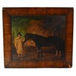 UNATTRIBUTED; an early 19th century naive oil on canvas, farmer and horse, unsigned, 50.5 x 61cm,